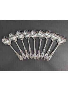 Lot of 9 Round Bowl Soup Spoon (Gumbo) Plantation (Stainless, Community)